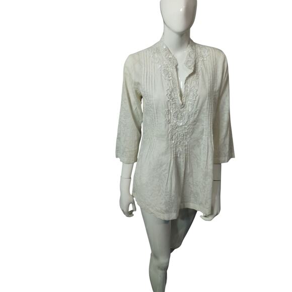 Lilly Pulitzer Embellished Pleaded Bohemian Beachy Pintuck Cotton Top size S - Picture 6 of 14